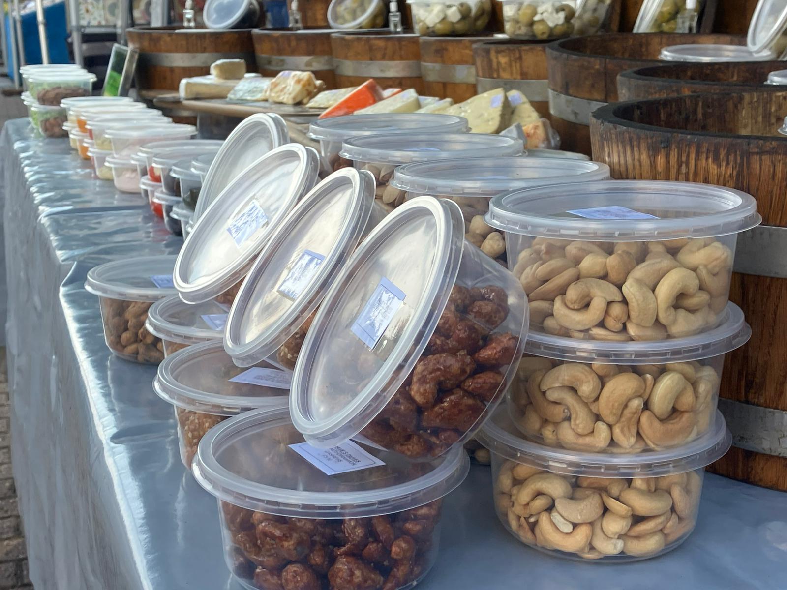 Fresh houmous, dips and olive oils on display